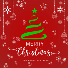 christmas card with christmas tree and snowflakes