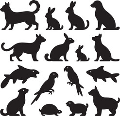 Black Vector Silhouettes of Pets Minimal Outline Design