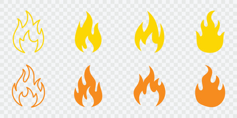 A collection of simple, flat vector flame icons. Perfect for web design, app interfaces, and graphic projects.