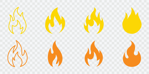 A collection of simple, flat vector flame icons. Perfect for web design, app interfaces, and graphic projects.