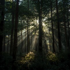 Obraz premium sun rays in the forest