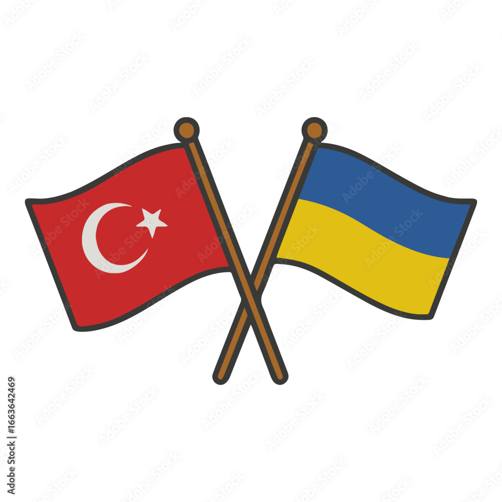 Poster türkiye and ukraine cross flags vector on white background vector country flags intersecting