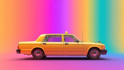 Vibrant Yellow Taxi Against Colorful Background