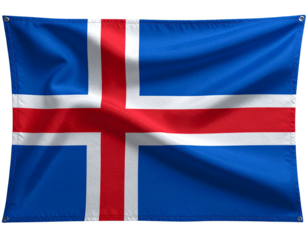  Iceland National Flag Waving with Realistic Fabric Texture, Transparent Background