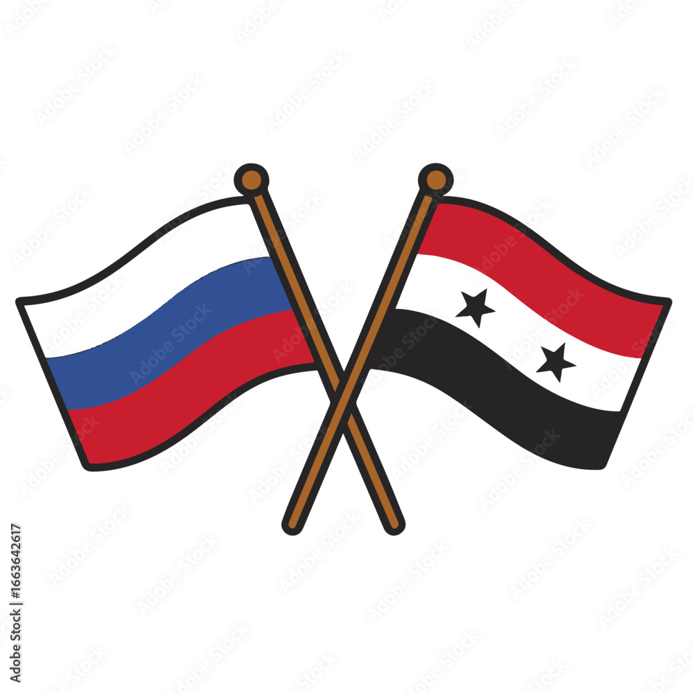 Poster russia and syria cross flags vector on white background vector country flags intersecting