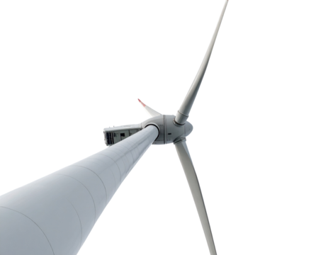  Angled Side View of Wind Turbine with Rotating Blades, Isolated PNG