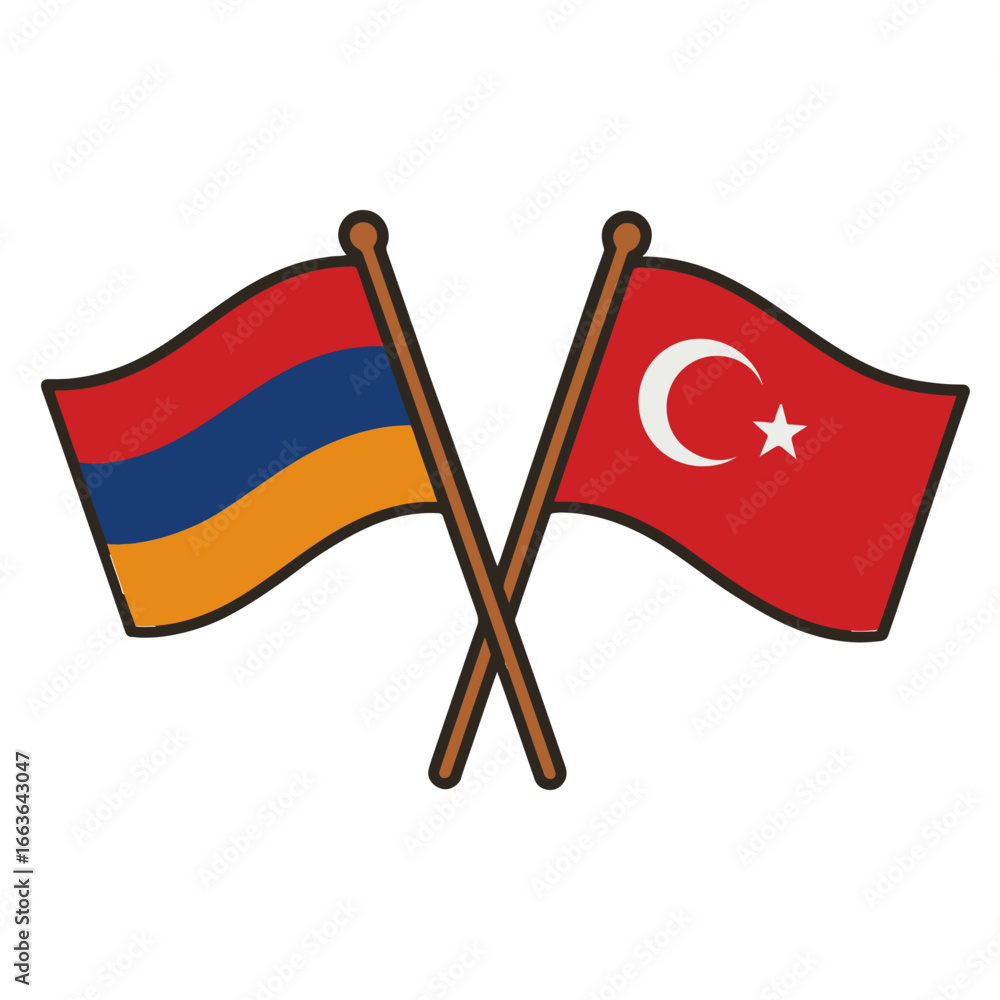 Poster armenia and türkiye cross flags vector on white background vector country flags intersecting