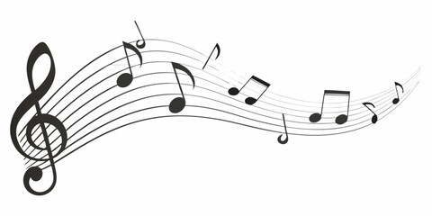 Musical notes and treble clef on a staff vector illustration