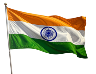 India National Flag Waving in the Wind, Realistic Fabric Texture, Transparent Background
