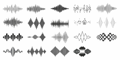 Collection of diverse sound wave graphics audio wave
