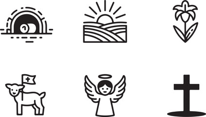 Resurrection Easter Line Icon Set