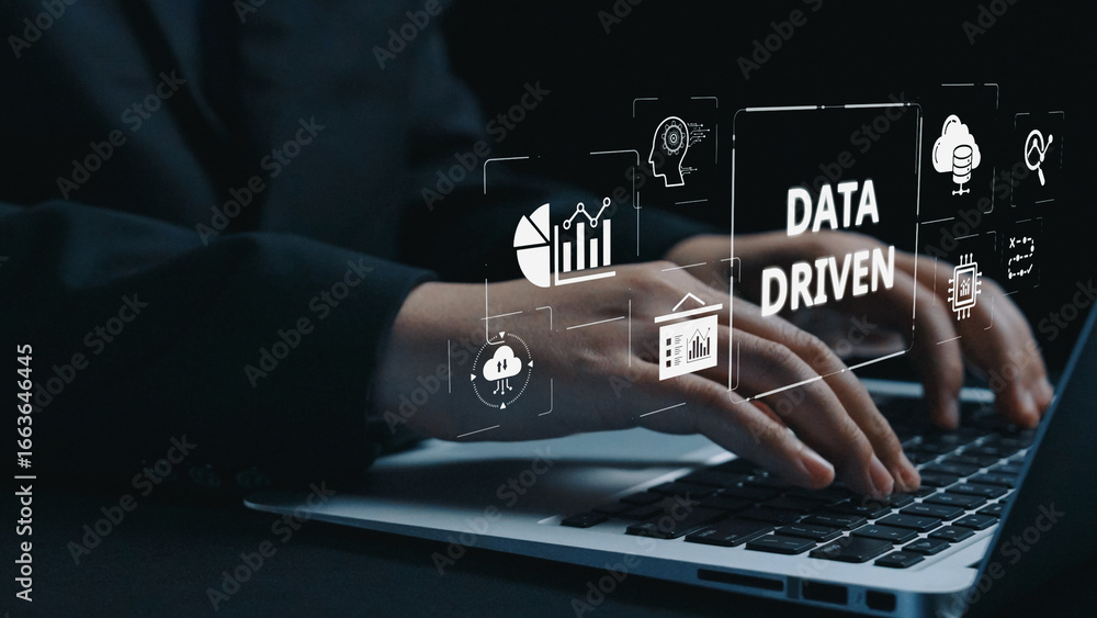 Poster data-driven decision-making empowers business through analytics, datum collection, and ai systems. d