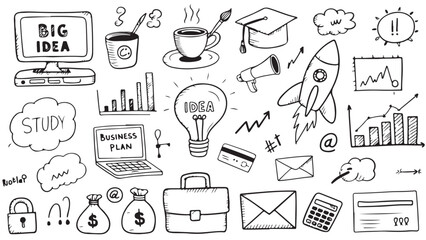 Hand-Drawn Business & Education Icons: Perfect for Presentations & Projects