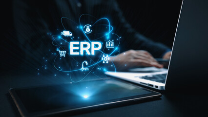ERP platform visual showing centralized system for enterprise resource planning, improving...