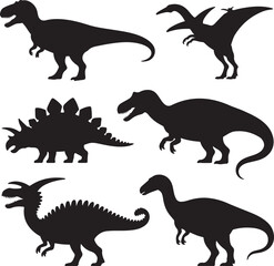 Black Vector Silhouettes of Dinosaurs Clean Scalable EPS Design