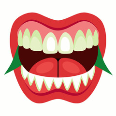 Naklejka premium Open mouth with teeth and tongue, a striking and playful design element perfect for Halloween, cartoons, and creative projects, evoking fun and excitement, ideal for posters and advertising