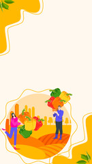 People hold Sweet bell peppersHarvest season. Vertical banner. Isolated vector illustration.