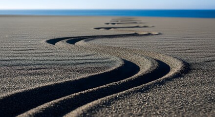 Serpentine Sand Trails Winding Towards the Ocean Horizon