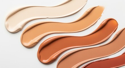 Obraz premium Smooth cosmetic foundation swatches in a gradient of skin tones from light to dark on white surface