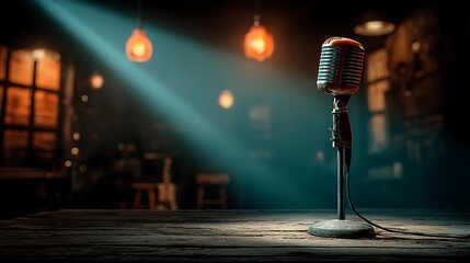 Classic retro microphone with dramatic lighting high resolution picture