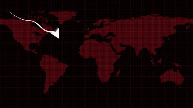 Global Economic Downfall Graph chart animation. Economic critical crisis concept lower line graph. Red arrow graph drop arrow down with world map on red background.