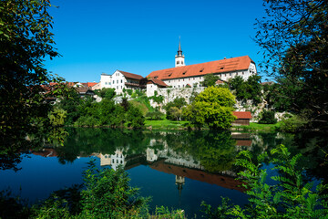 Colorful Old Town in Novo Mesto Slovenia at Riverside of Krka River.