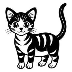 Adorable Black and White Cartoon Cat with Striped Pattern Standing Cute Kitten Illustration Graphic Element Vector Design