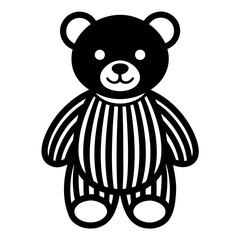 Black and White Teddy Bear Icon with Striped Body for Baby and Child Illustrations and Designs Cute and Simple