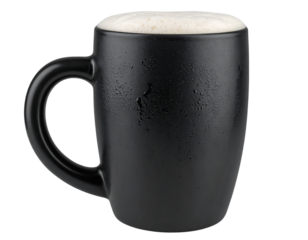 Cartoon-Style Black Beer Mug with Overflowing Froth, Playful Illustration, Isolated Transparent Background PNG