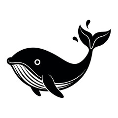 Black and White Whale Silhouette Splashing its Tail Representing Marine Life and Ocean Conservation Efforts in a Clean Modern Style
