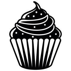Elegant Black and White Cupcake Illustration Vector Graphic Design Sweet Treat Delight Bakery Icon Design for Food Related Projects
