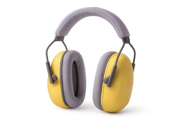 Ear defenders with gray headband providing hearing protection, isolated on transparent background, ensuring safety in noisy environments