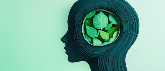 Abstract Mind Green Leaves Paper Art Illustration