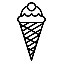 Simple Ice Cream Cone Outline Icon for Summer Treats and Dessert Menus isolated against a white background