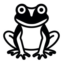 Stylized Black and White Frog Illustration with Simple Shapes and Bold Outline for Childrens Books and Educational Material