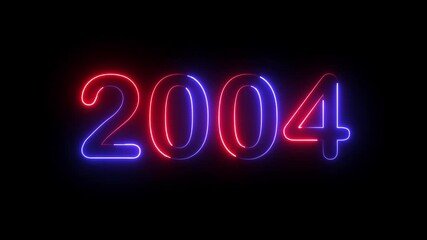 New year 2004 text icon animation glowing neon red and blue color number anniversary template banner sign signboard holiday code digit rectangle box font letter word on black background