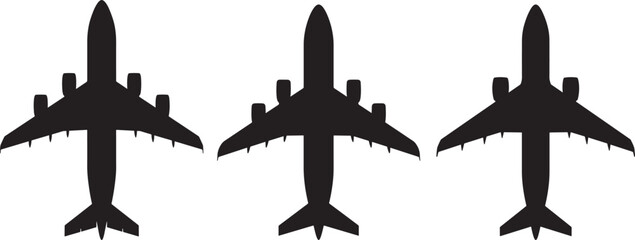 Three fighter jets flying in formation top view silhouette