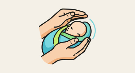 Hands gently cradling a newborn baby, offering care.