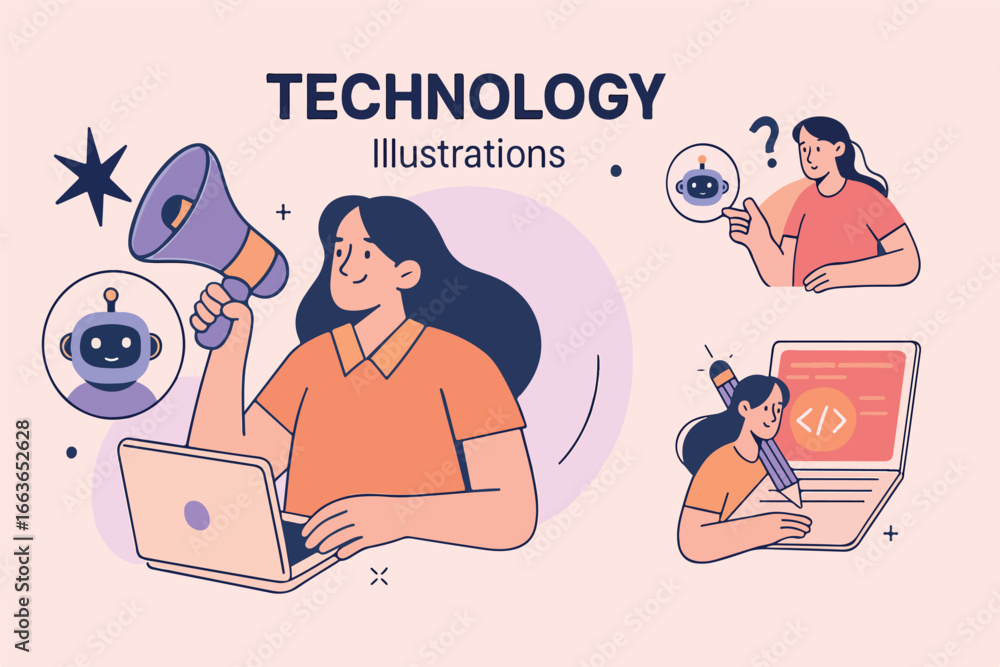 Poster modern business professionals leverage artificial intelligence and generative tools for enhanced mar