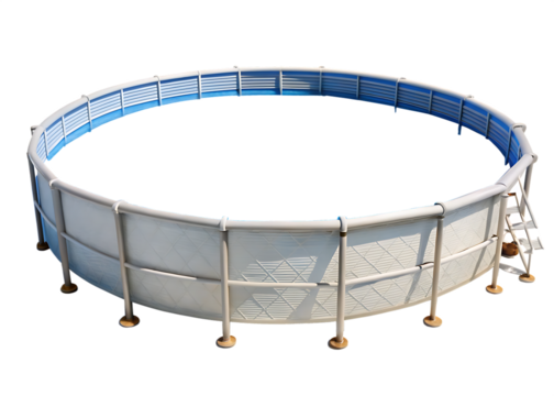 Empty round above ground swimming pool with ladder graphic design isolated on a transparent background