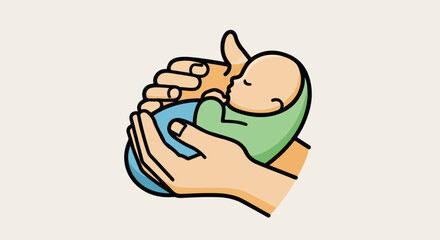Hands cradling a baby, symbolizing care and protection.