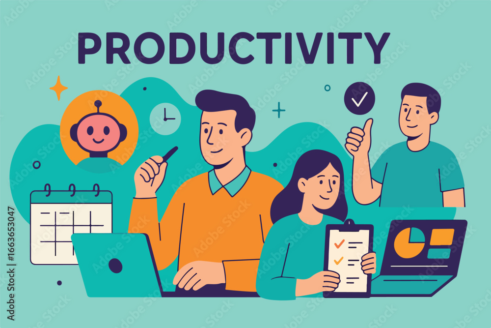 Poster modern professionals leverage advanced artificial intelligence and digital tools for efficient task 