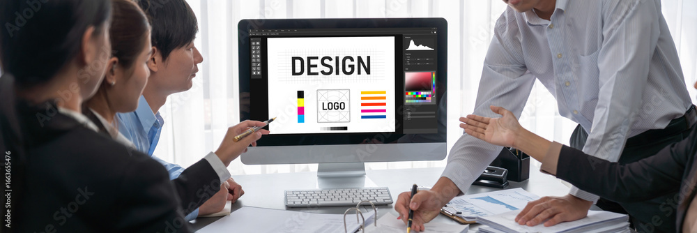 Poster business intelligence and data analysis concept. analyst team working on financial data analysis das