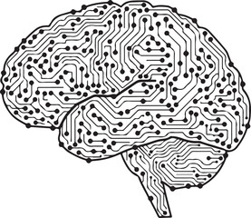 Fototapeta premium Stylized human brain depicted as an electronic circuit board with connections technology