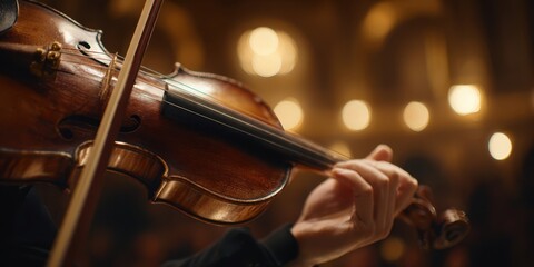 The elegant violin played by a passionate musician in a concert setting.