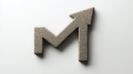 3D Rendering of Graph Arrow Up (Growth/Success) icon, made of felt material, isolated on white background