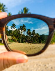 Beach reflected in sunglasses