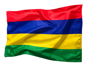 Mauritius Flag with Realistic Fabric Waves, Horizontal Layout, Isolated on Transparent Background