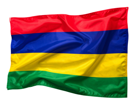  Mauritius Flag with Realistic Fabric Waves, Horizontal Layout, Isolated on Transparent Background