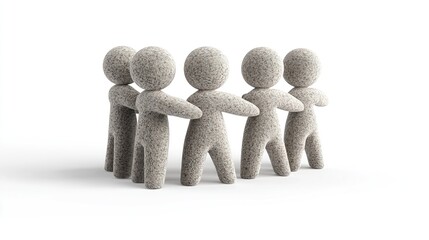 3D Rendering of Team/Group of People icon, made of felt material, isolated on white background 